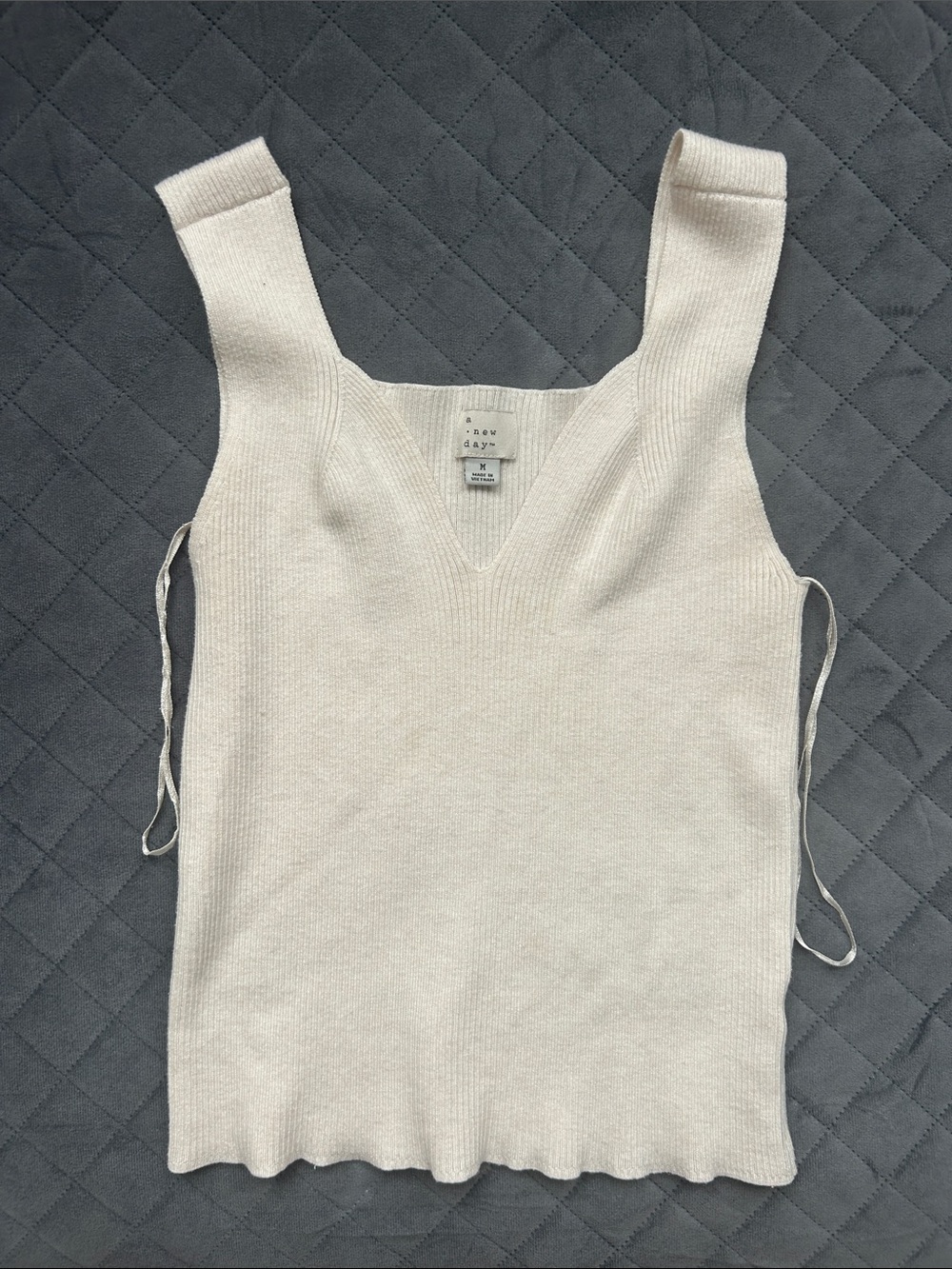 a new day Cream Ribbed V-Neck Tank with Side Ties